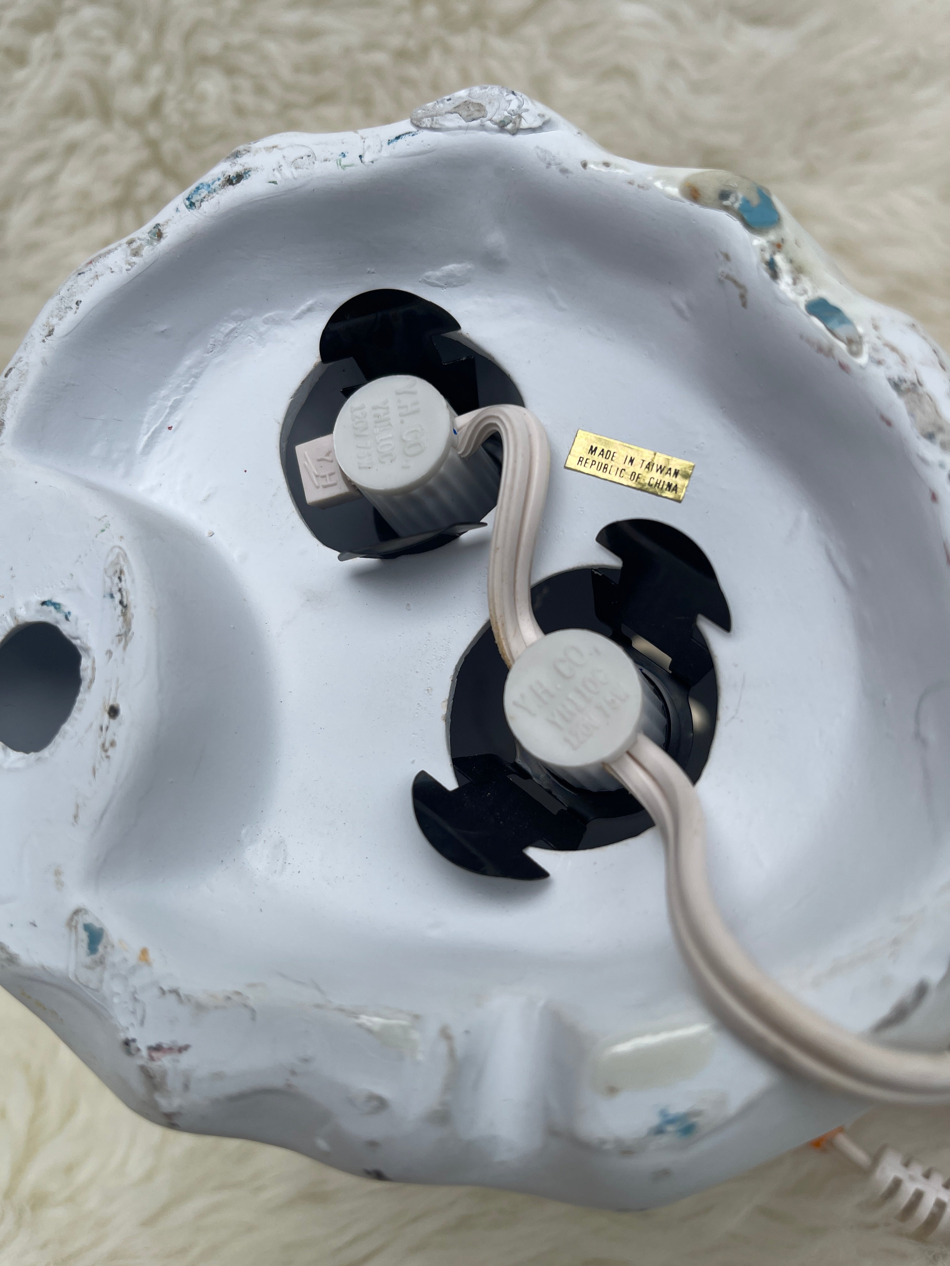 Vintage Ceramic Ghost Holding Pumpkin and Skull Halloween Lamp